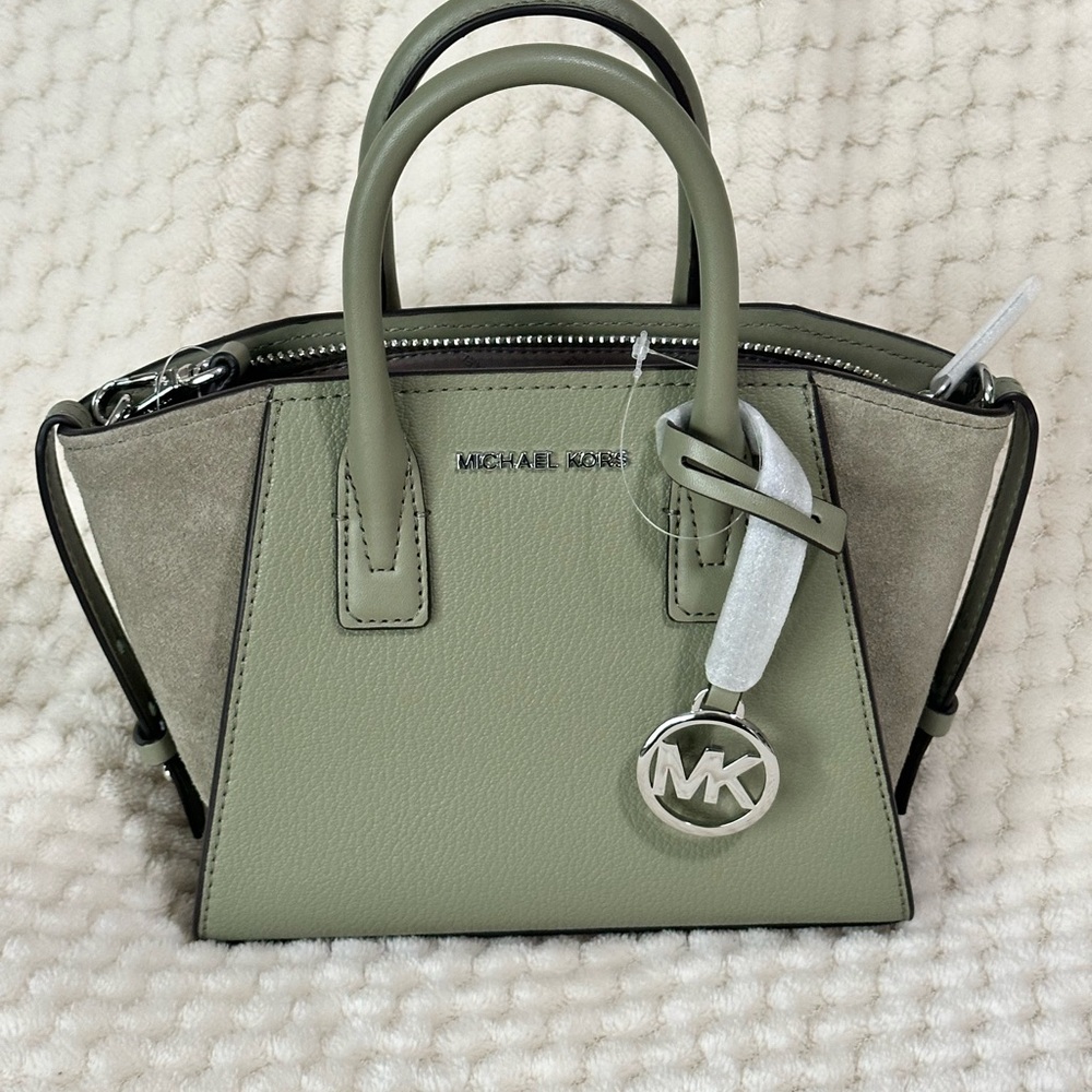 New with tags Michael Kors Avril Extra-Small Leather Satchel light green thyme